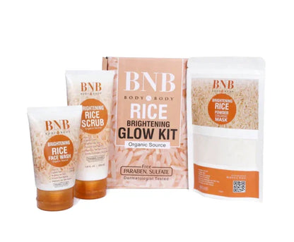 BNB 3 in 1 Brightening Glow Kit Rice Scrub + Face Wash + Rice Mask